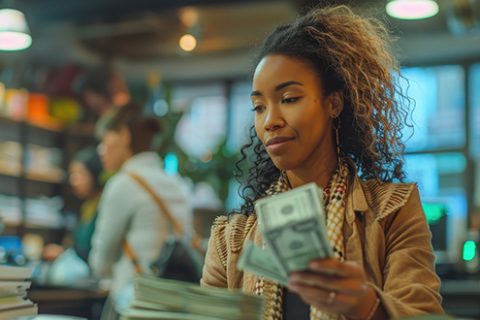 portrait-woman-surrounded-by-money